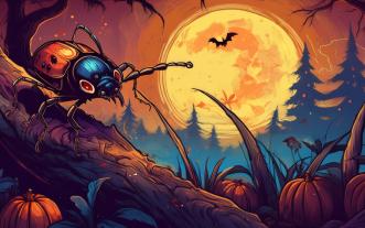 Illustration of tick on a spooky night