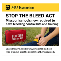 STOP THE BLEED ACT: Missouri schools now required to have bleeding control kits and training. Free training: stopthebleed@health.missouri.edu