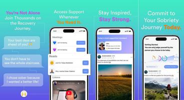 Screenshots and testimonials from Sober Sidekick app
