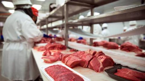 Meats in a meat packing plant.