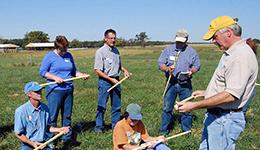 Grazing school presentation with people in a field.
