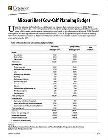 Missouri Beef Cow-Calf Planning Budget publication, image of page 1