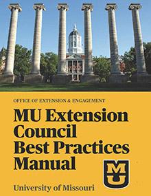 Cover of MU Extension Council Best Practices Manual with image of University of Missouri columns