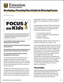 First page of Developing a Parenting Plan: A Guide for Divorcing Parents publication