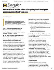 First page of Desarrollar un plan de crianza: Una guía para madres y que padres que se están divorciando