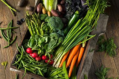 Array of spring produce on a tray