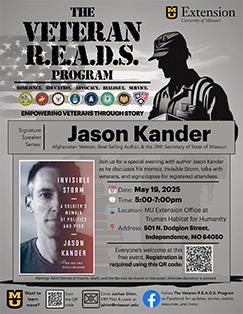 poster with a soldier in relief and a man, says veteran reads