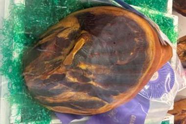 Ham with an award ribbon.