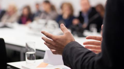 Meeting with person talking