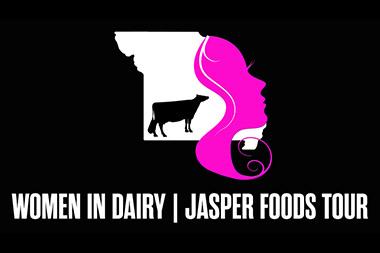 Outline of the state of Missouri with a cow silhouette inside it and the side profile of a woman's face and hair along the side of the map. 