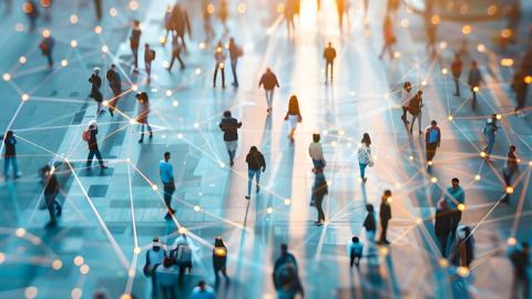people on street with lines connecting them