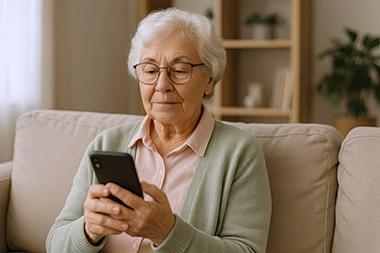 Older woman using cell phone