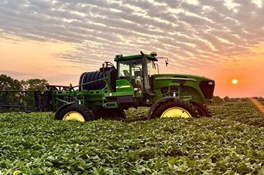 A tractor in a field.