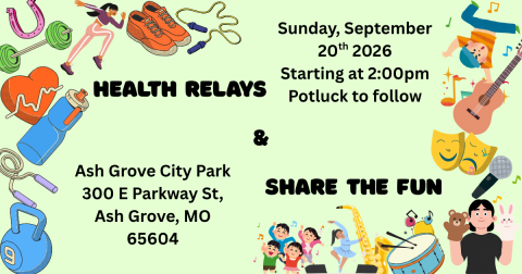 Green County 4-H health relays logo with health icons and people