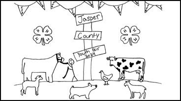 2024 Jasper county fairbook cover- drawing of fair animals