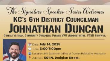 Flyer for The Signature Series: KCs 6th District Councilman Johnathan Duncan