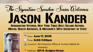 Flyer for the Veteran R.E.A.DS Program with Speaker Jason Kander