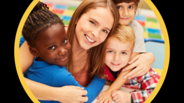 Woman holding young children