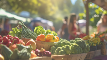 Farmers Market table full of fresh vegetables