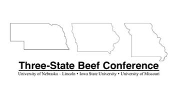 Outlines of Nebraska, Iowa and Missouri three state beef conference