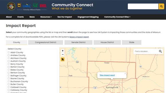 UM System impact website with map and text