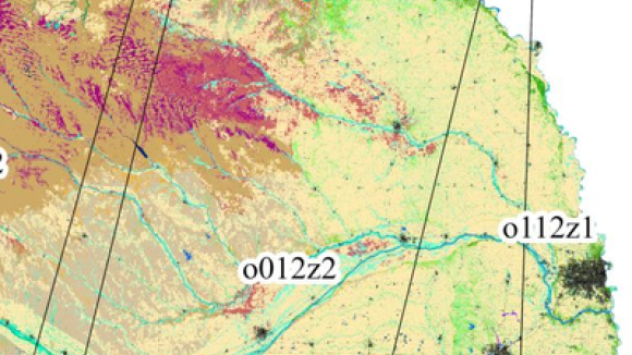 Multi-colored map with geographical features