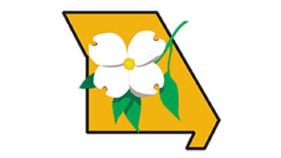 outline of state of missouri with dogwood flower