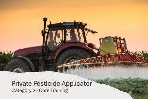 Tractor applying pesticide in a field.
