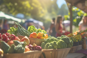 Farmers Market table full of fresh vegetables