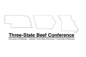 Outlines of Nebraska, Iowa and Missouri three state beef conference