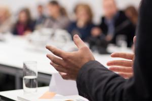 Meeting with person talking