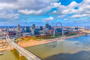 view of St. Louis and the Gateway Arch from the Mississippi River