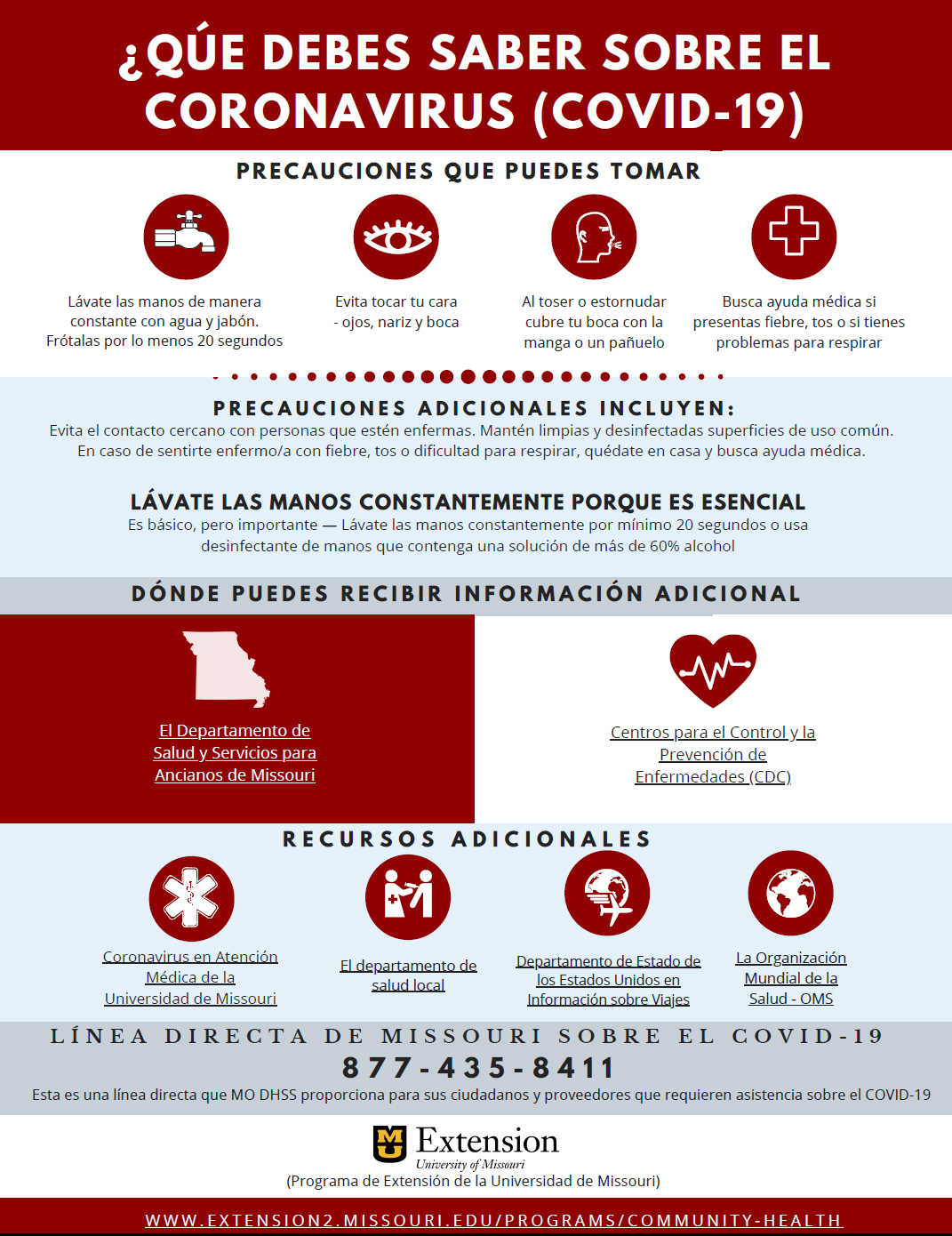 COVID-19 information sheet in Spanish.