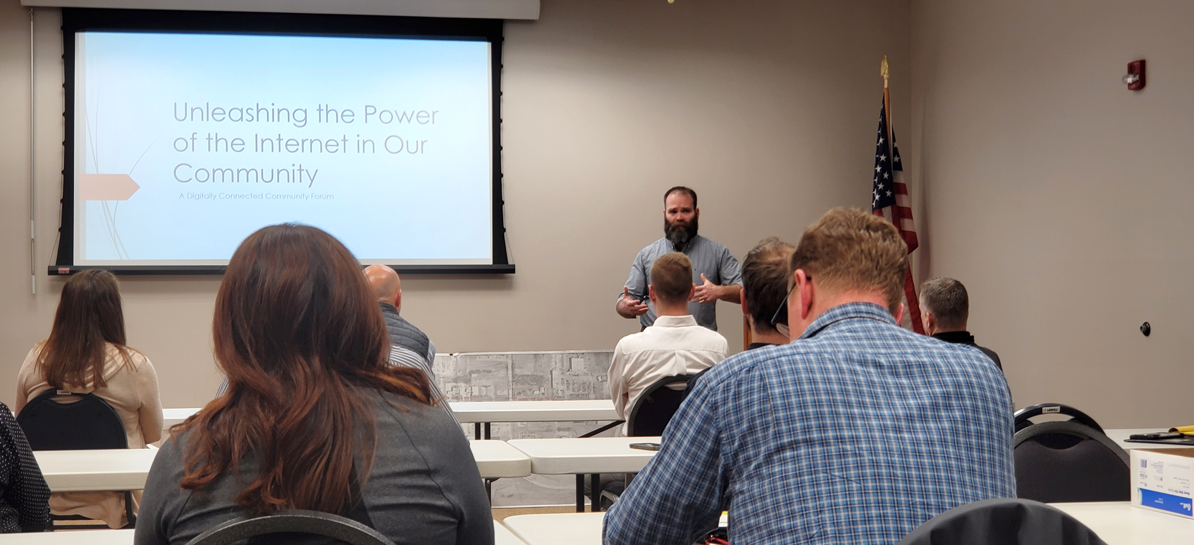 Nodaway County residents attend a March 29 forum to explore local broadband expansion as part of a collaboration between MU Extension and the Northwest Missouri Regional Council of Governments. Photo: Skye Pournazari, Maryville Forum.