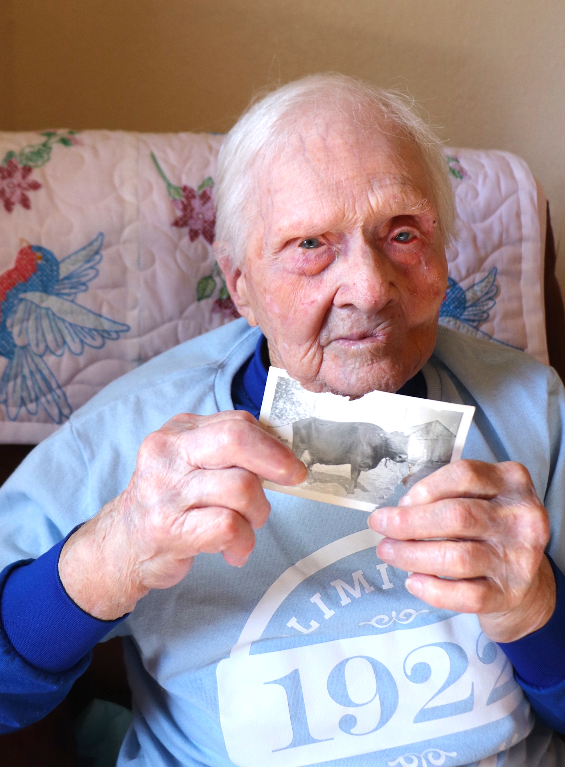 At 100, Wilda Cox has seen a lot of changes since she began farming at age 11. Her father gave her a calf, Boots, pictured here. That calf would be the beginning of the well-respected “Circle J” brand. Photo by Linda Geist.