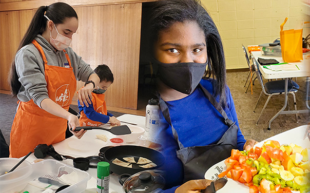 Woman cooking during 4-H cooking class.