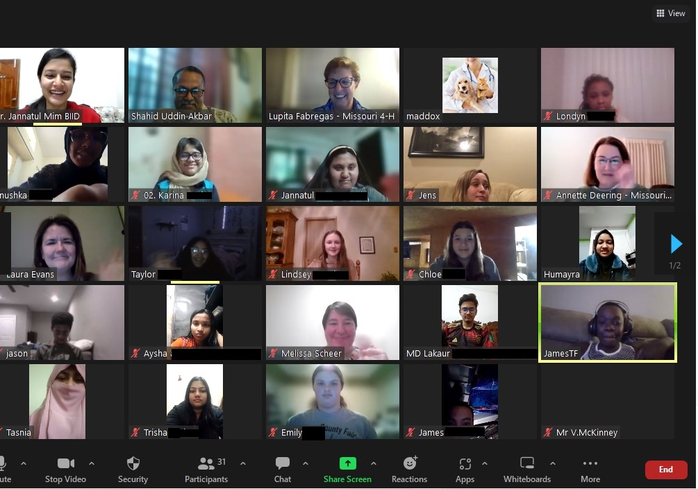 Screenshot from the second session of the seven-week EXCEL program, an online cultural exchange between Missouri 4-H’ers and youths in Bangladesh.