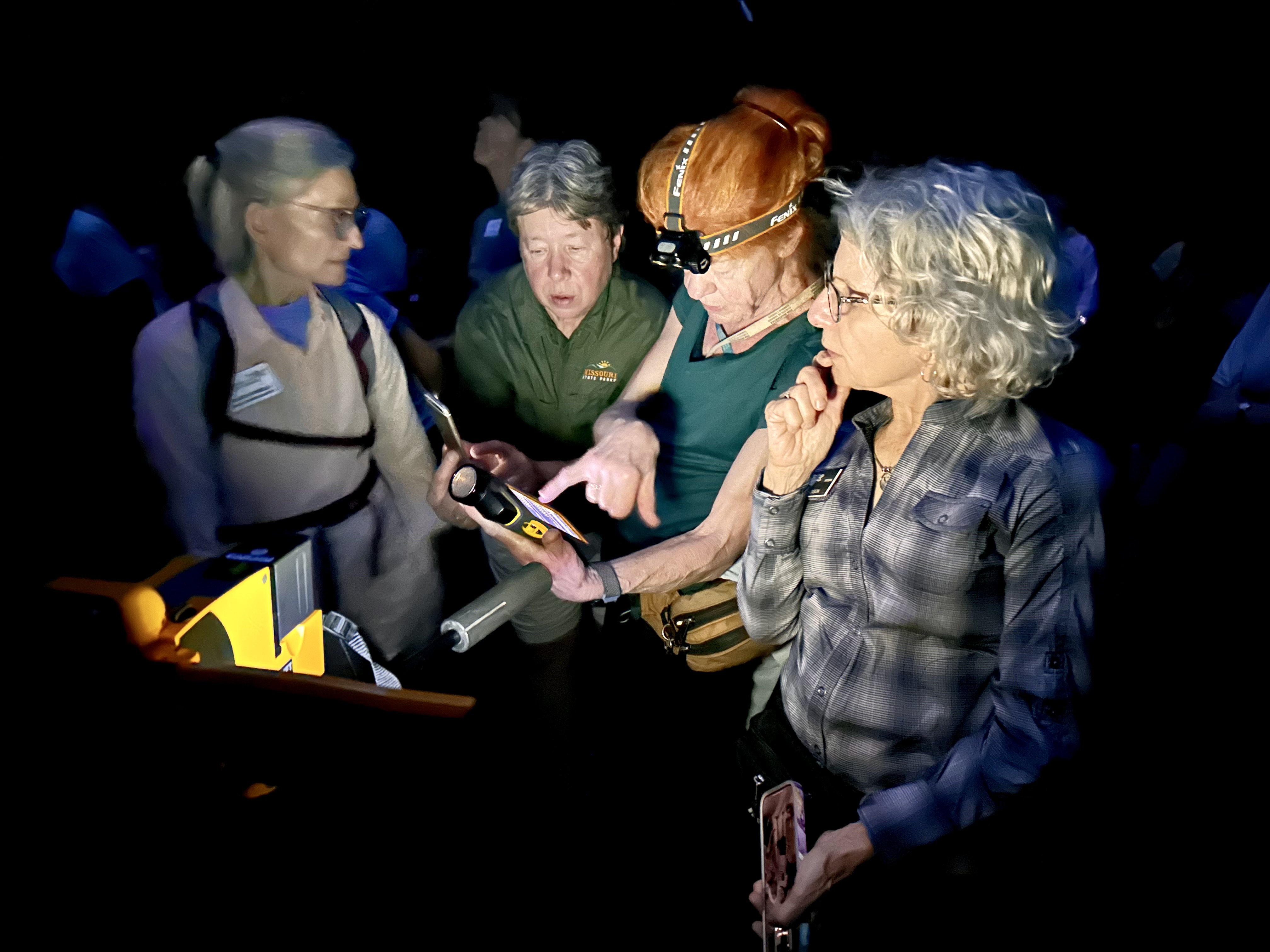 Missouri Master Naturalists learn about bat populations during an evening bat emergence with Roxie Campbell, park naturalist at Rock Bridge Memorial State Park. Photo by Kitty Peer.