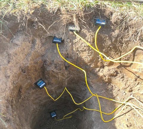 A new weather station at Echo Bluff State Park in Shannon County will measure soil temperature and moisture. This photo from the installation of a weather station at MU South Farm in Columbia shows how soil moisture sensors are staggered at different depths. Photo courtesy of MU Extension state climatologist Zachary Leasor.