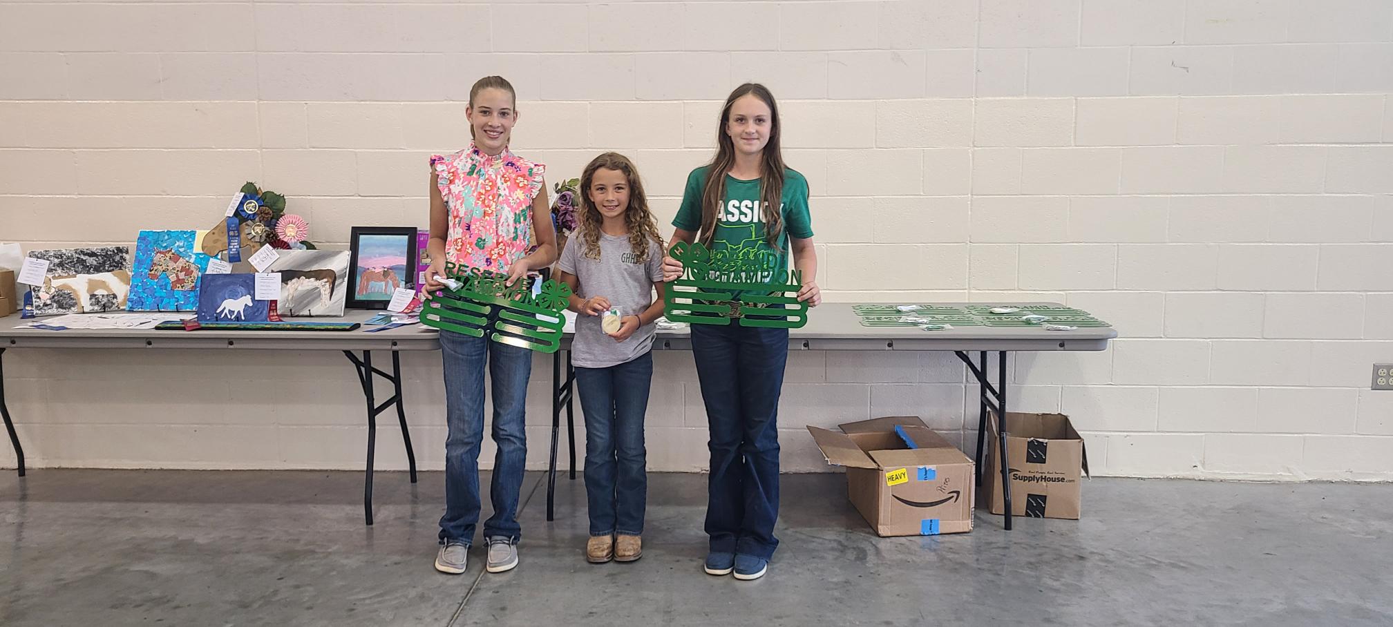 Junior demonstration winners, from left, Faith Engemann, second; Trinity Moore, third; and Lillian Rice, first.