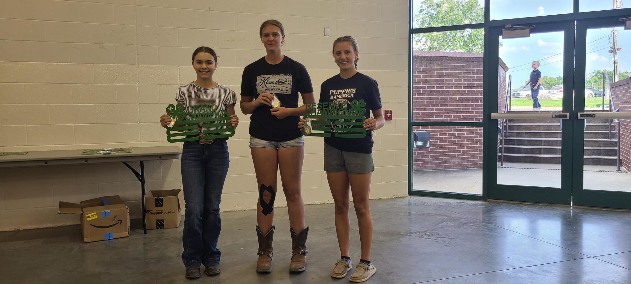 Senior demonstration winners, from left, Darcy Davis, first; Taylor Reeves, third; and Ester Kincaid, second.