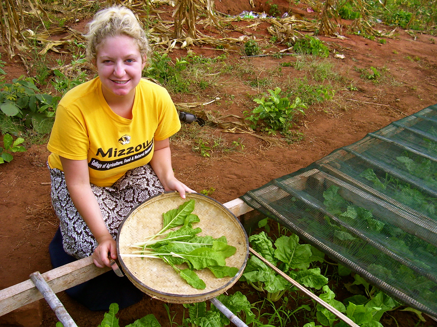 Brammer's duties including working in the orphanage's garden. She says farming in a skirt was difficult but mandatory due to cultural norms.Courtesy of Breanne Brammer.