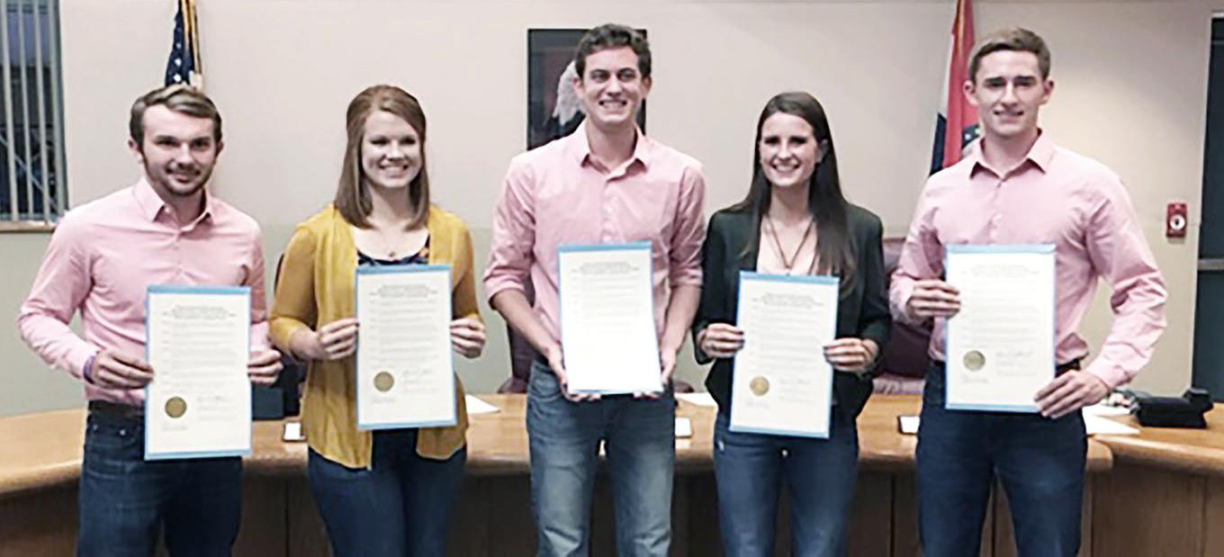 The Columbia FFA chapter won the livestock evaluation career development event during the 2017 Missouri FFA convention in Columbia. Team members include, front row, from left, Amanda Smith, adviser; Derek Strawn, Audrey Wooden and Shannon Yokley, team coaPhoto courtesy of Missouri FFA Association